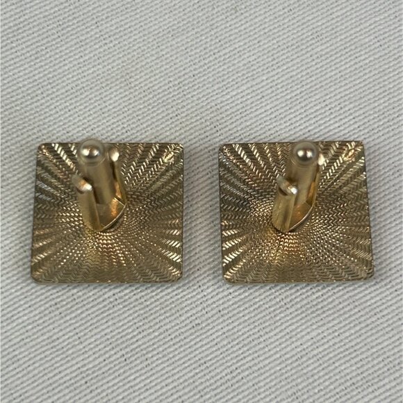 Vintage Gold Tone Square Cufflinks Leaf Design 80s 90s Nature - Picture 4 of 6